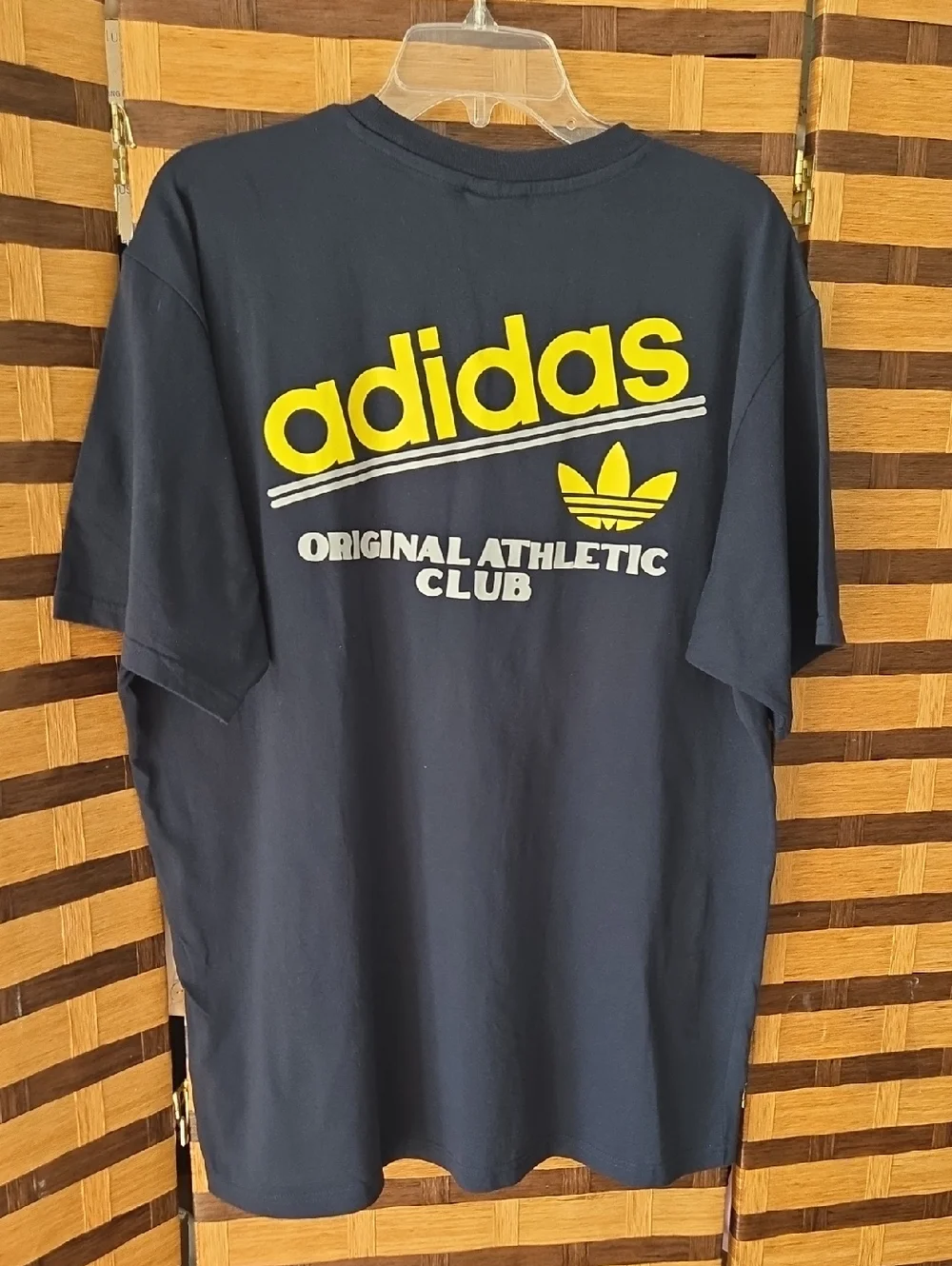 adidas Black Short Sleeve Tee with Yellow Trefoil Logo